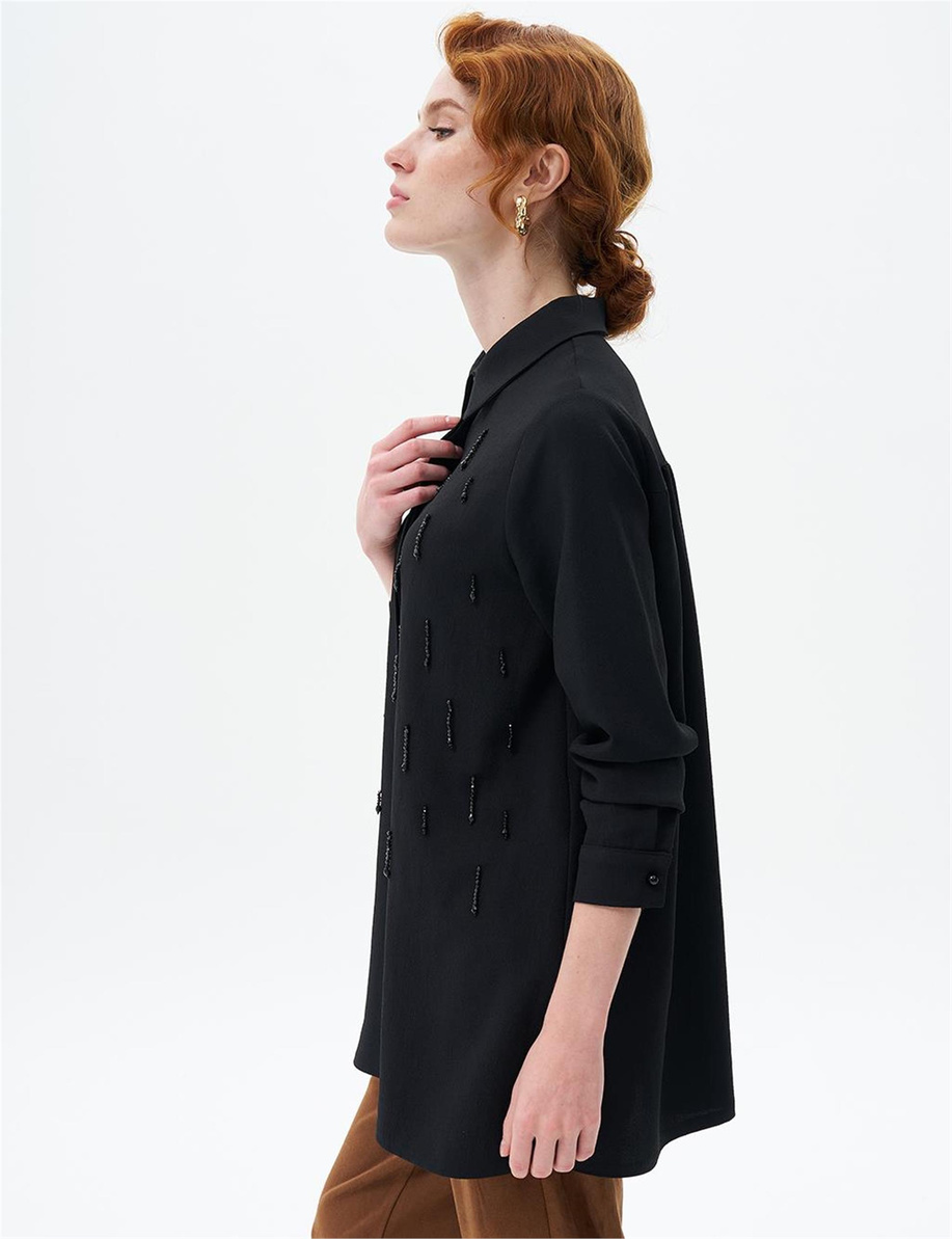 Taş İşlemeli Siyah Bluz