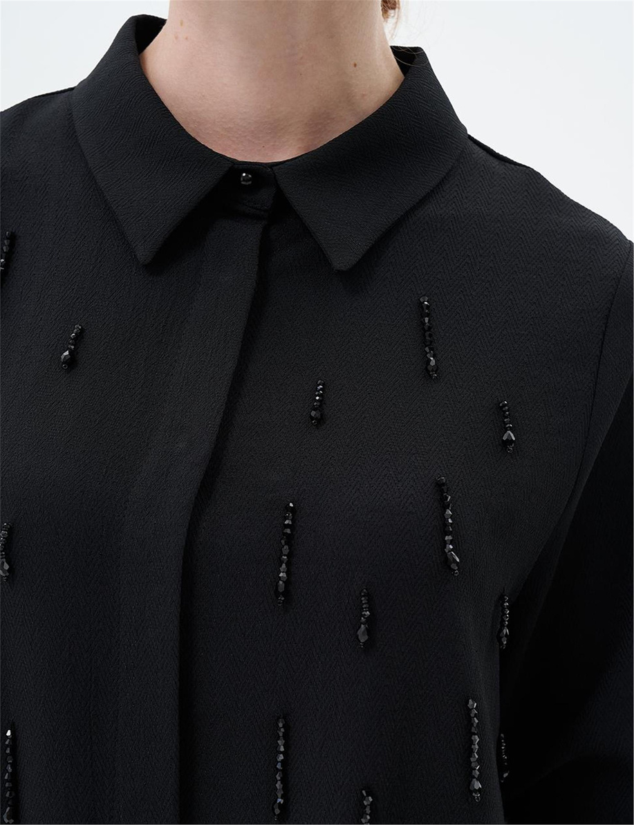 Taş İşlemeli Siyah Bluz