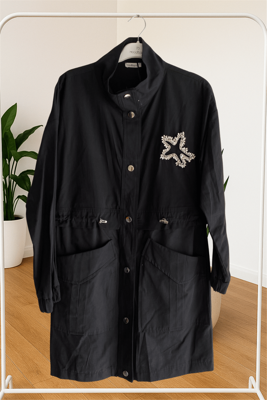 Taş İşlemeli Trench Siyah - 25KMB2569