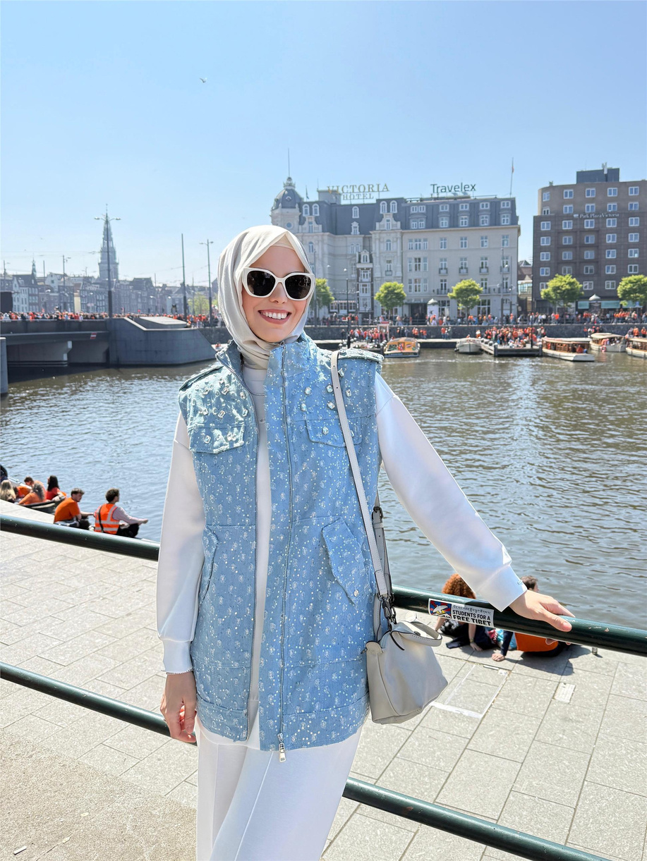 Taşlı Işıltılı Kot Yelek Bebe Mavi - 25KMA2801