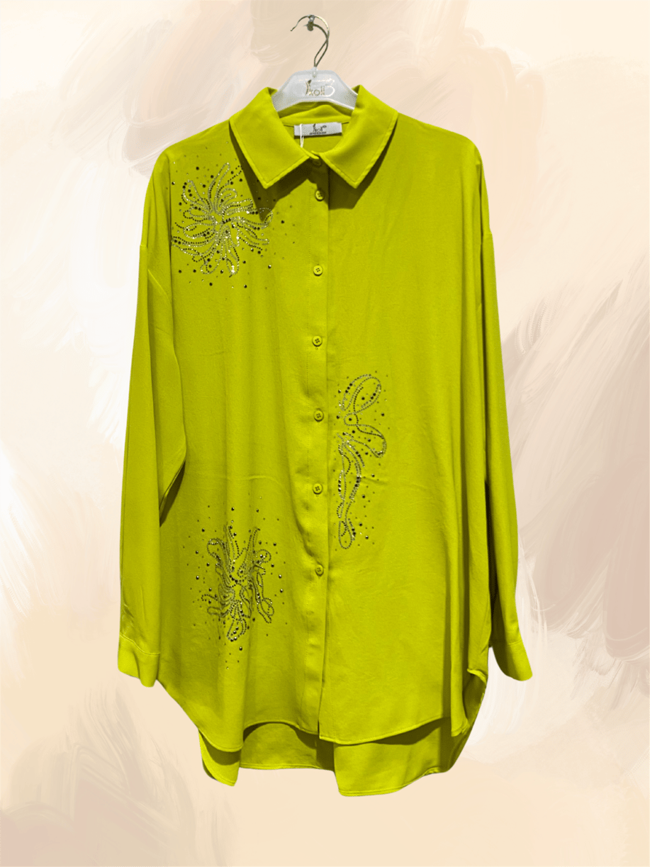 Taşlı Oversize Lime Gömlek