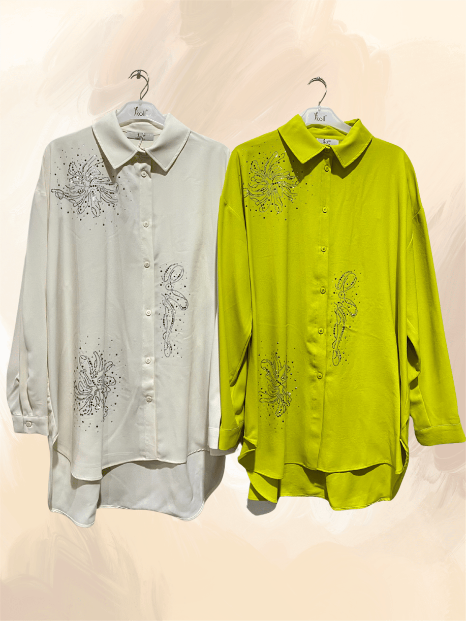 Taşlı Oversize Lime Gömlek
