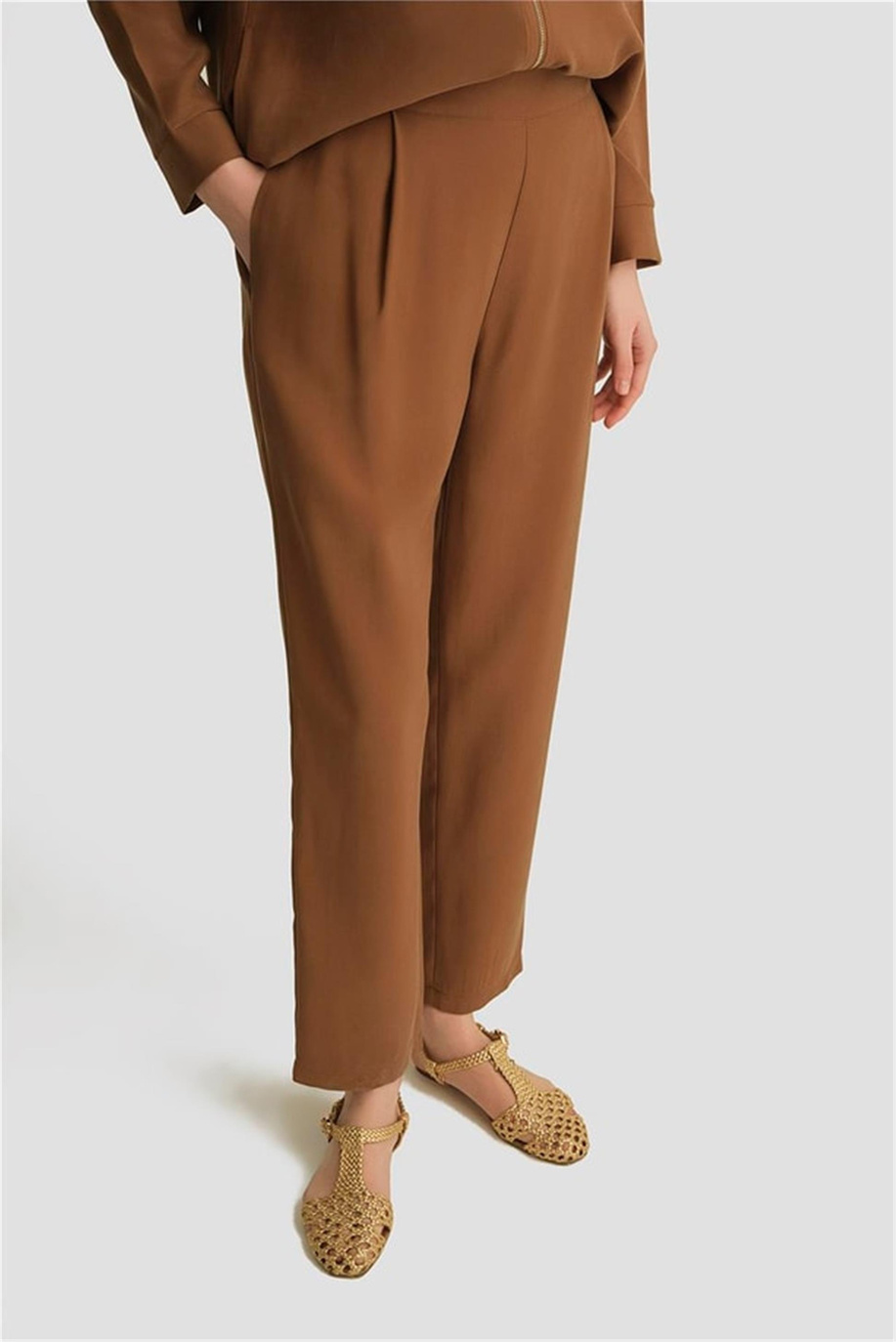 Tencel Havuç Pantolon Kahve - 25YD4228-2