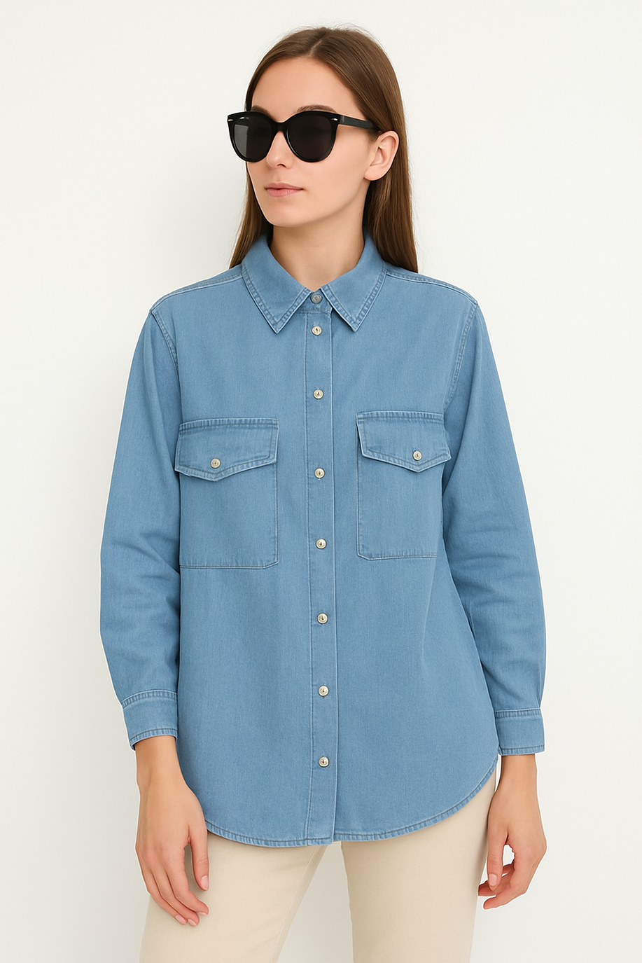 Tencel Oversıze Denım Gömlek Mavi - 25Yİ34156