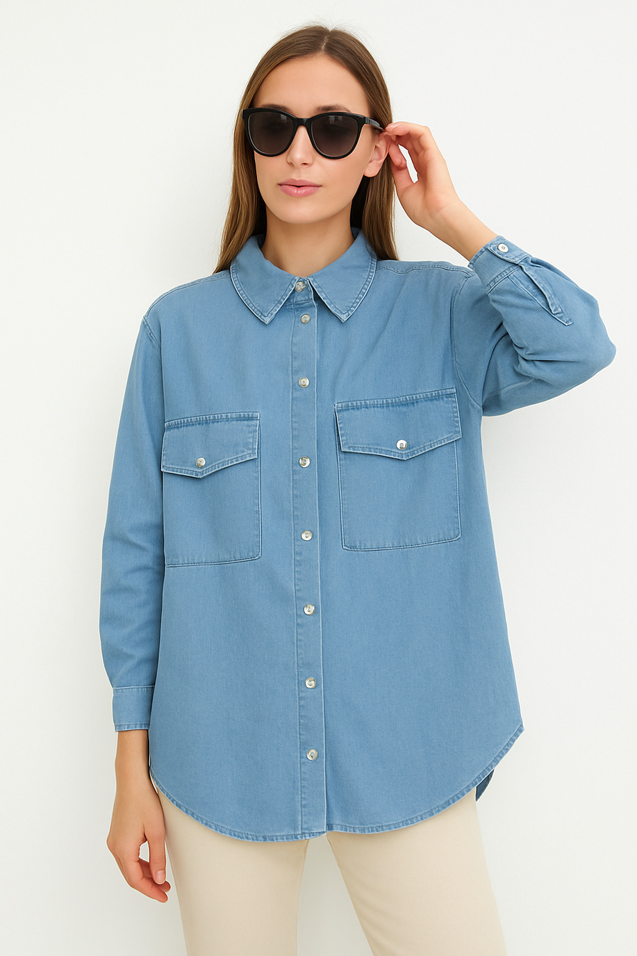 Tencel Oversıze Denım Gömlek Mavi - 25Yİ34156