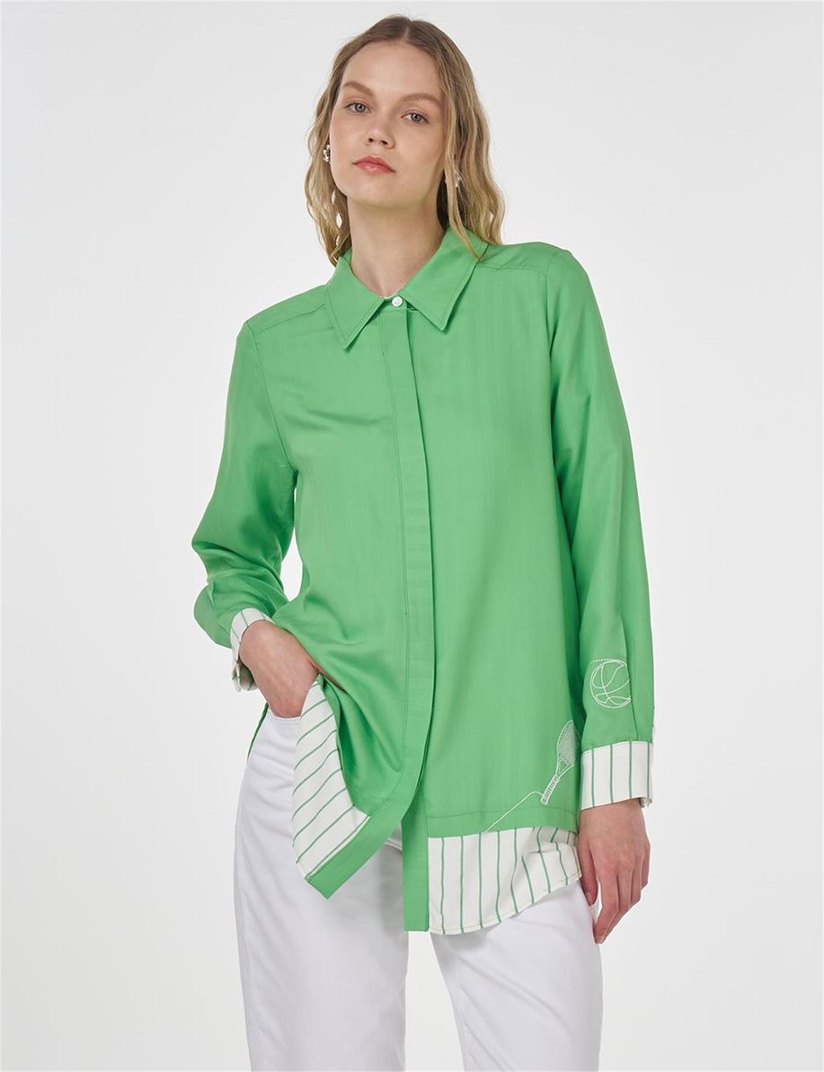 Tenis Raketi İşlemeli Viskon Tunik Açık Yeşil