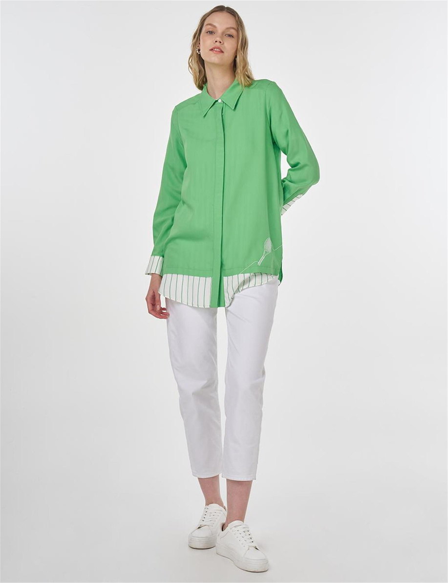 Tenis Raketi İşlemeli Viskon Tunik Açık Yeşil