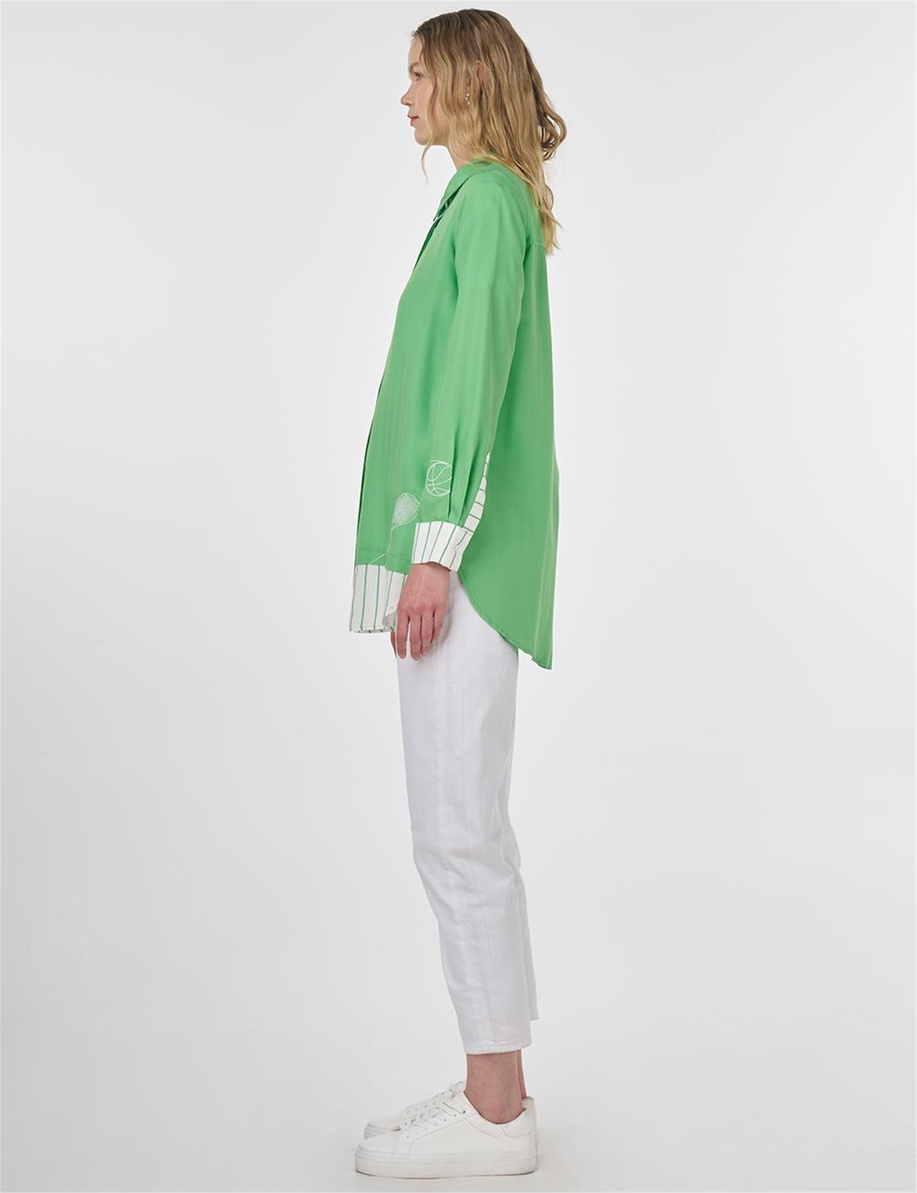 Tenis Raketi İşlemeli Viskon Tunik Açık Yeşil