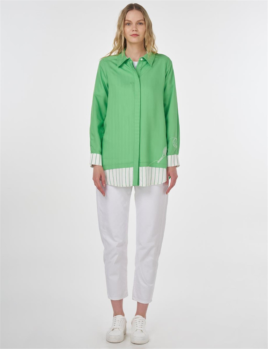 Tenis Raketi İşlemeli Viskon Tunik Açık Yeşil