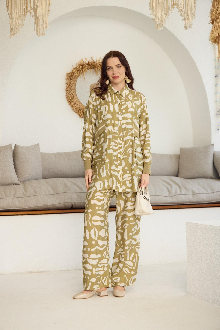 Tensel Desenli Oliv Takım