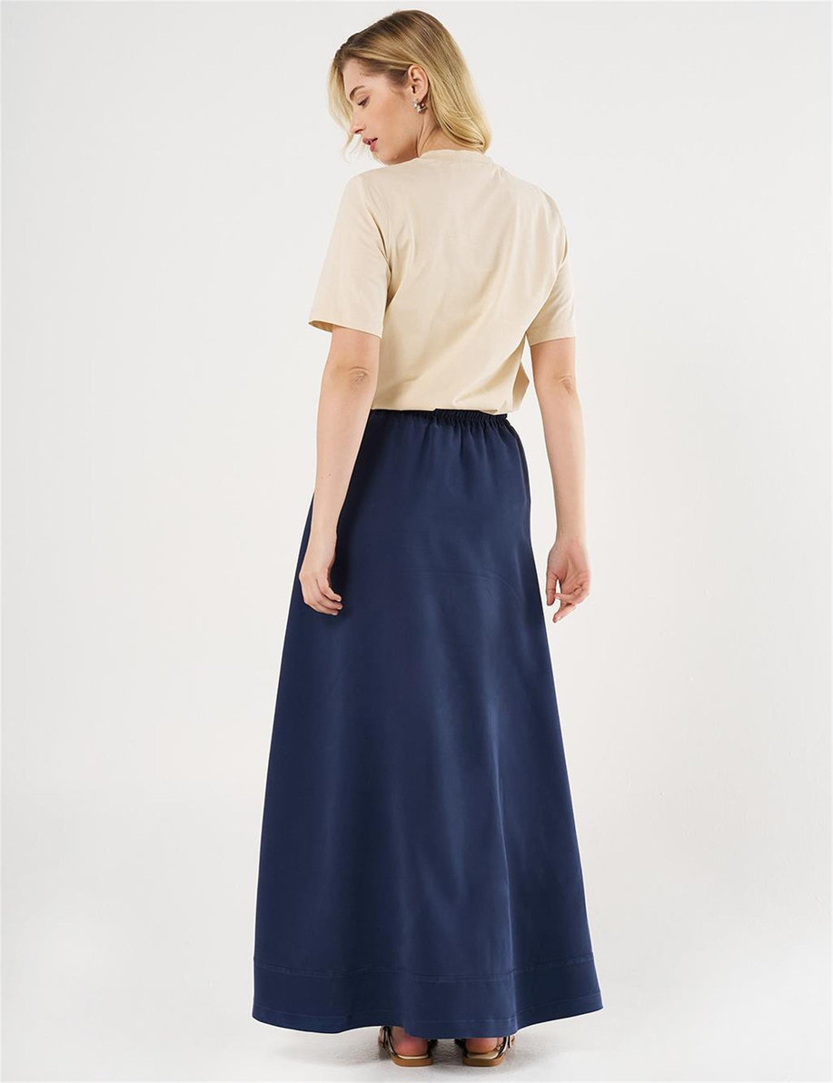 Torba Cepli Yüksek Bel Lacivert Etek