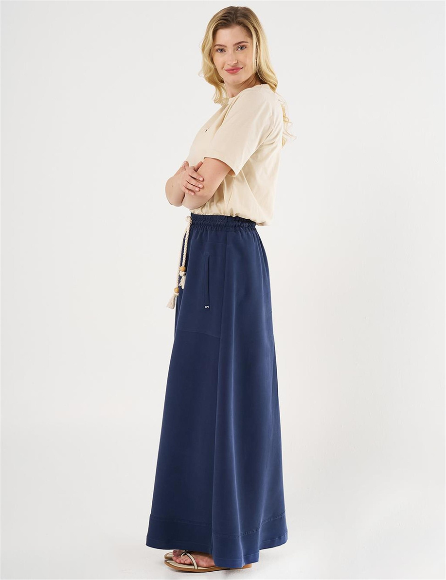 Torba Cepli Yüksek Bel Lacivert Etek