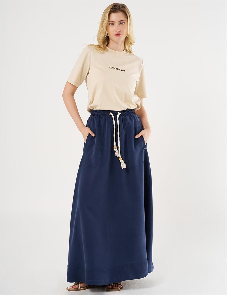 Torba Cepli Yüksek Bel Lacivert Etek