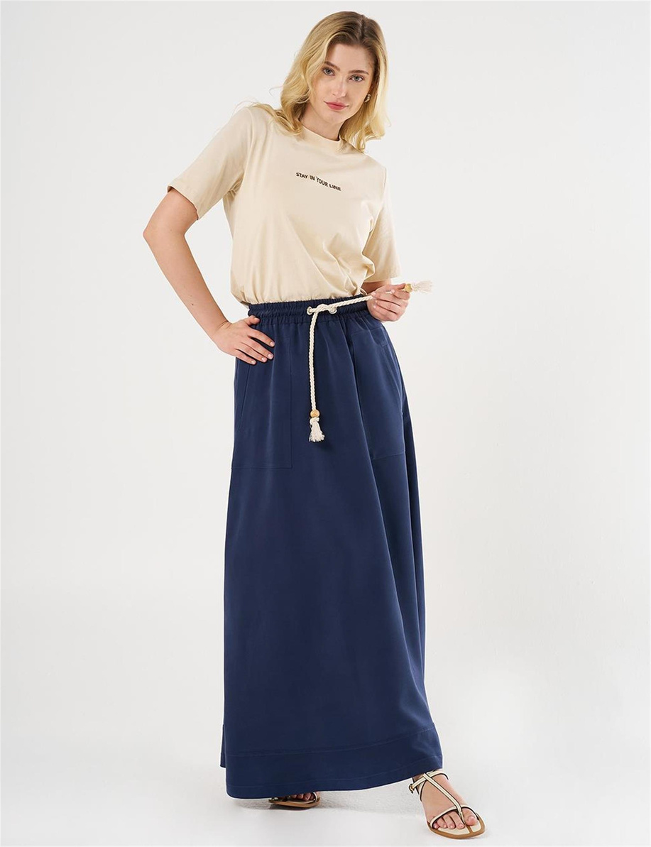 Torba Cepli Yüksek Bel Lacivert Etek