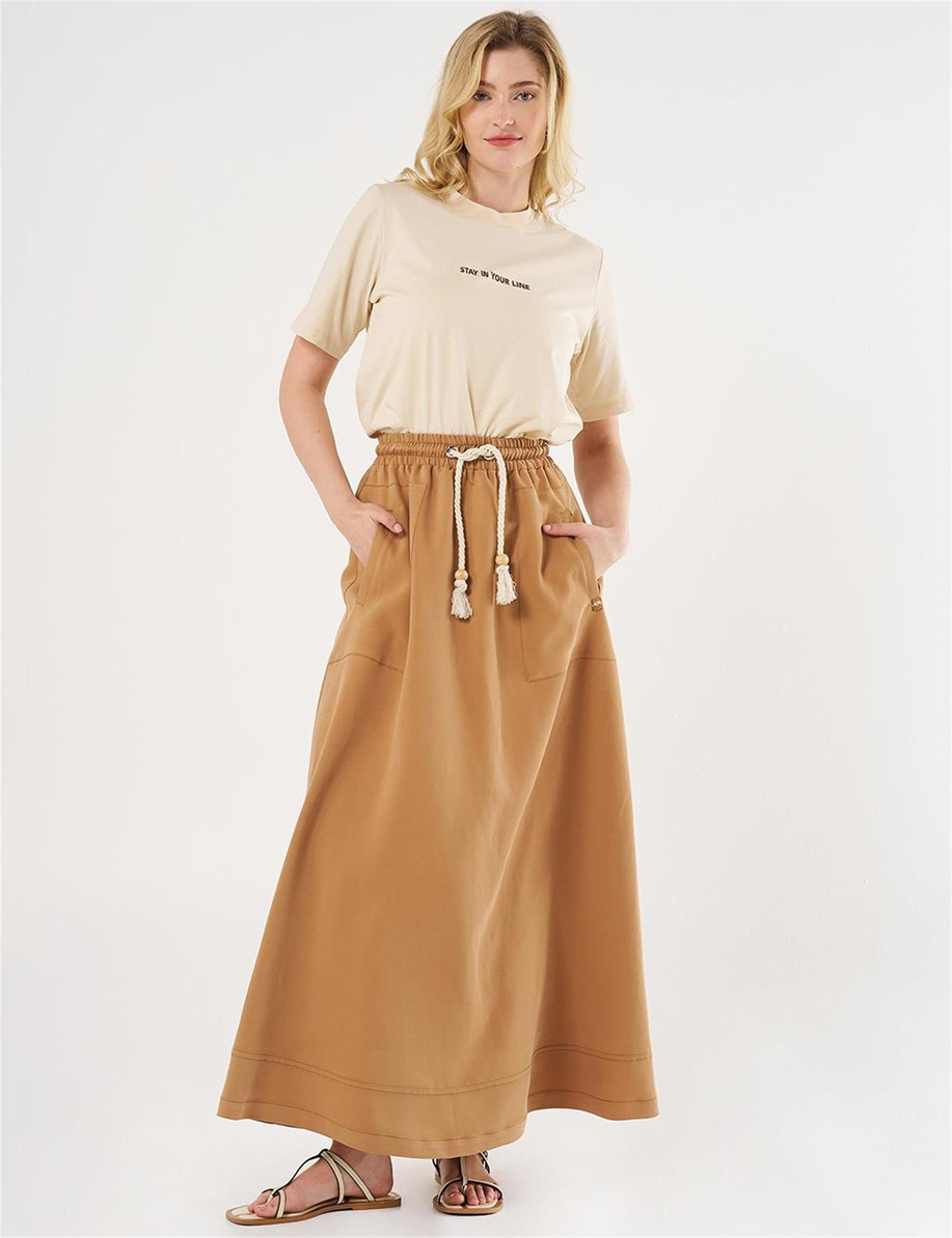 Torba Cepli Yüksek Bel Tütün Etek