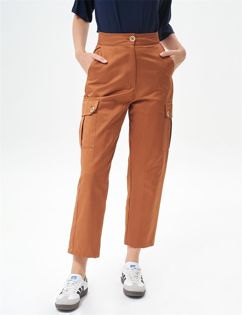 Torba Cepli Yüksek Bel Tütün Pantolon