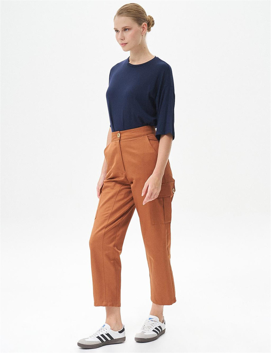 Torba Cepli Yüksek Bel Tütün Pantolon