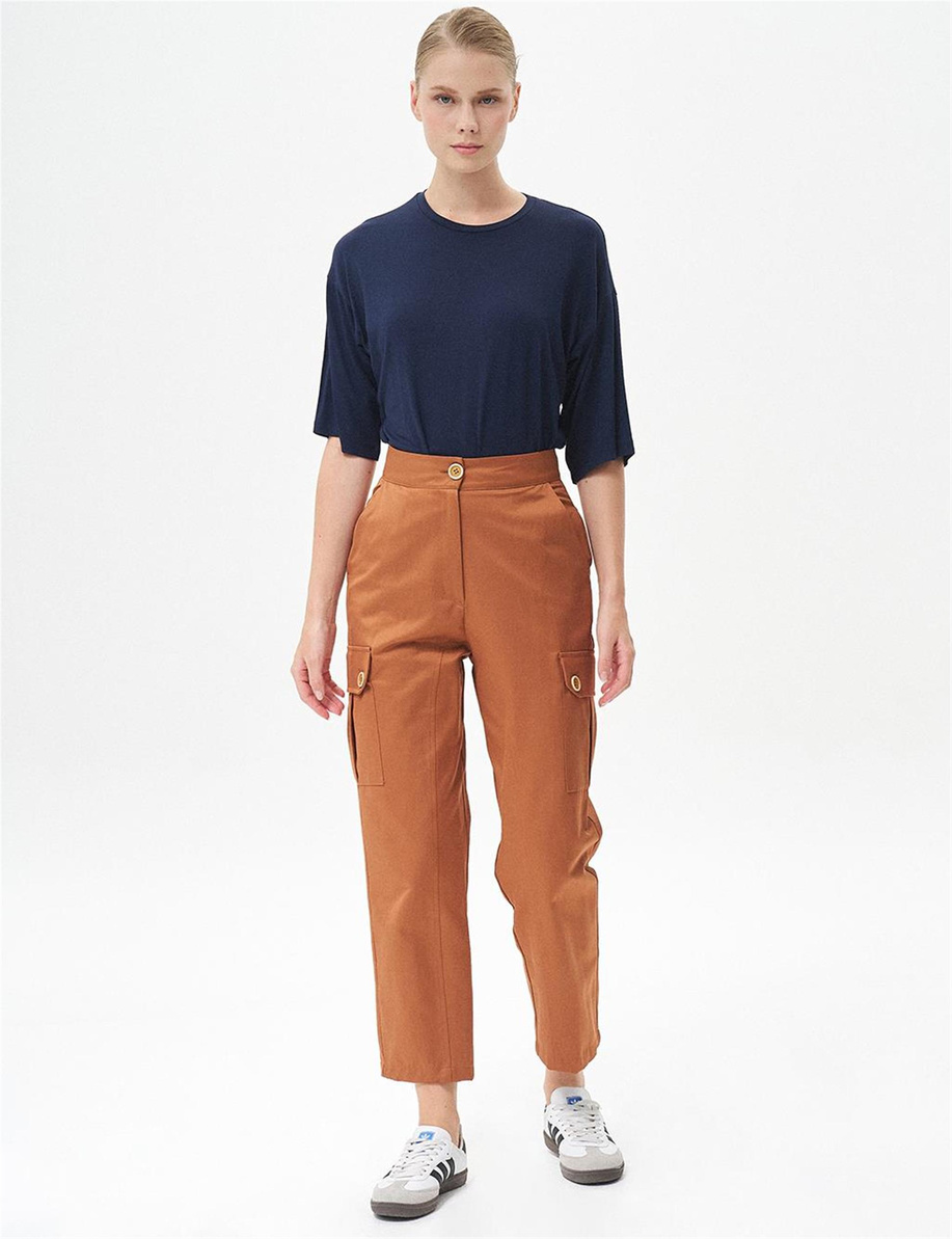 Torba Cepli Yüksek Bel Tütün Pantolon