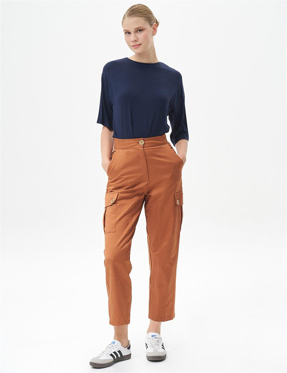 Torba Cepli Yüksek Bel Tütün Pantolon