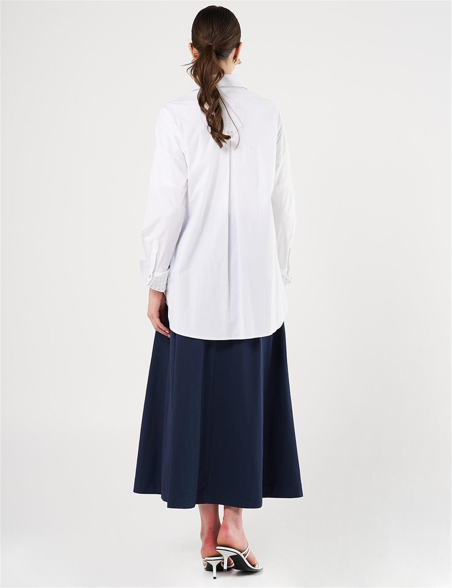 Trok Baskılı Poplin Tunik Optik Beyaz