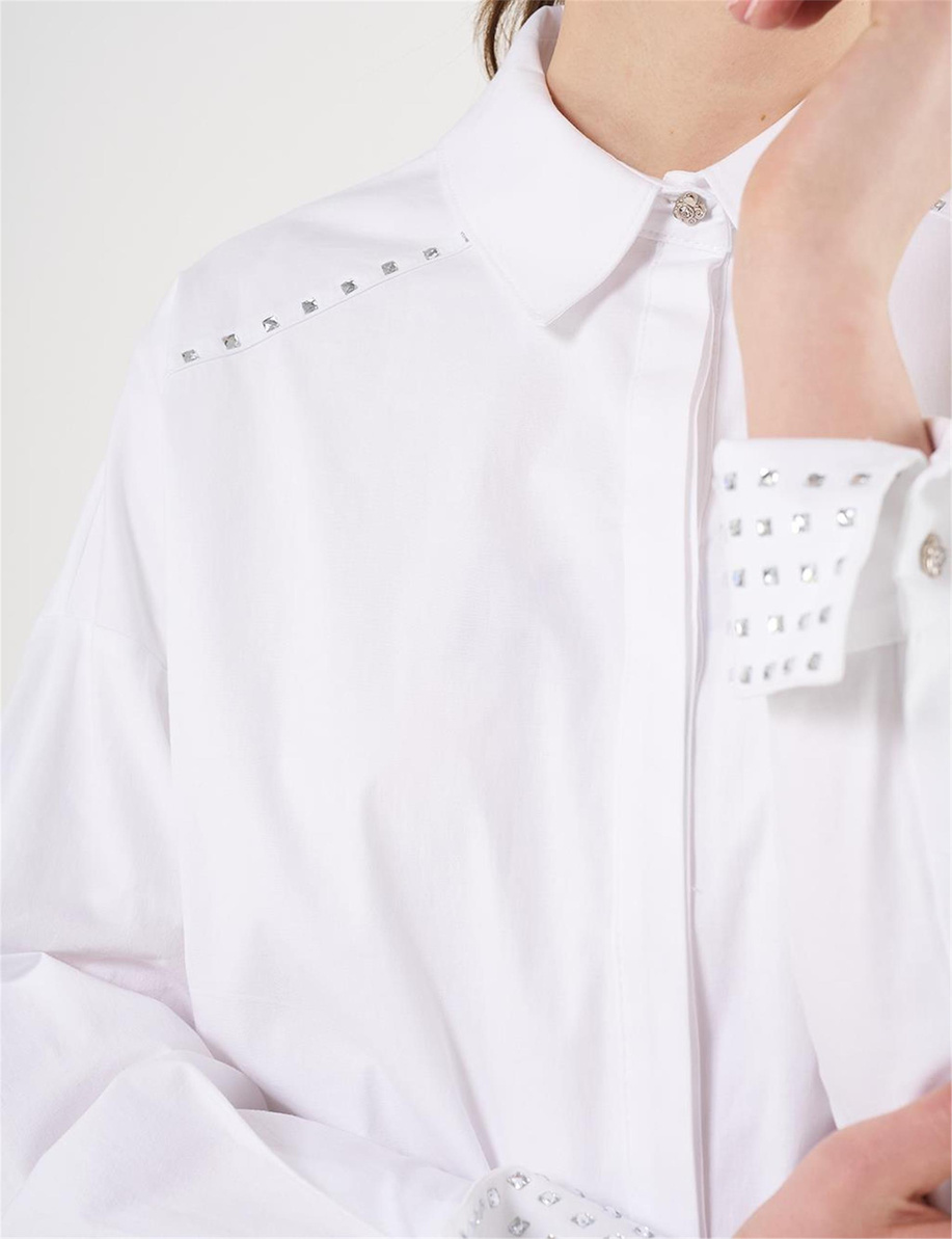 Trok Baskılı Poplin Tunik Optik Beyaz