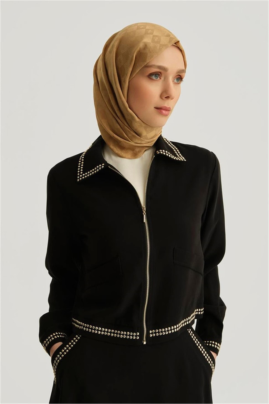 Trok Detaylı Tencel Ceket Siyah - 25YD4227-1