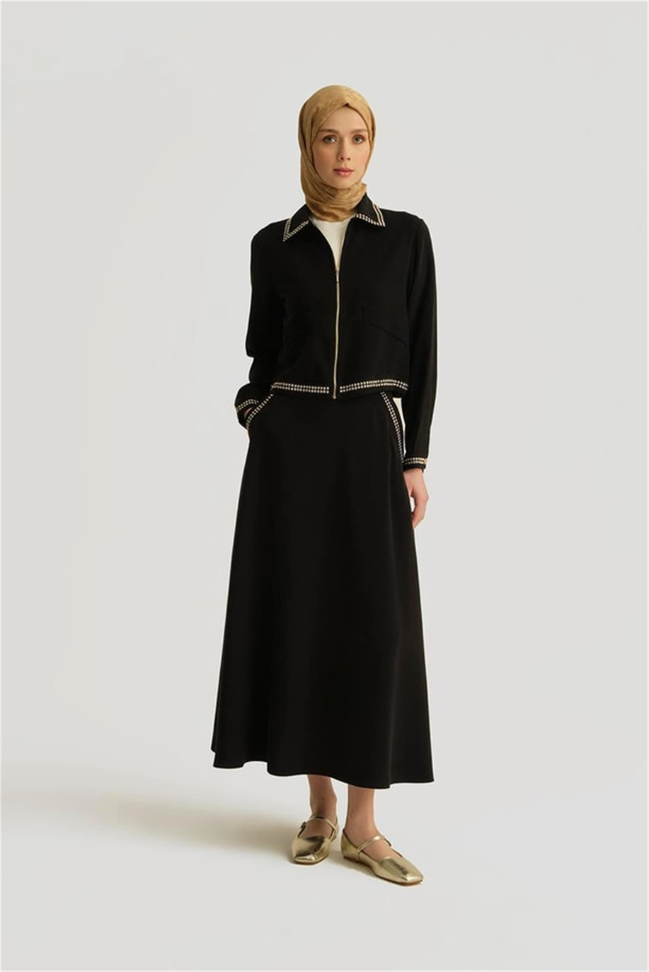 Trok Detaylı Tencel Ceket Siyah - 25YD4227-1