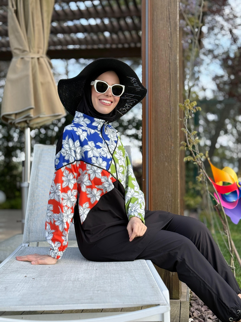 Üç Renkli Tesettür Mayo Siyah