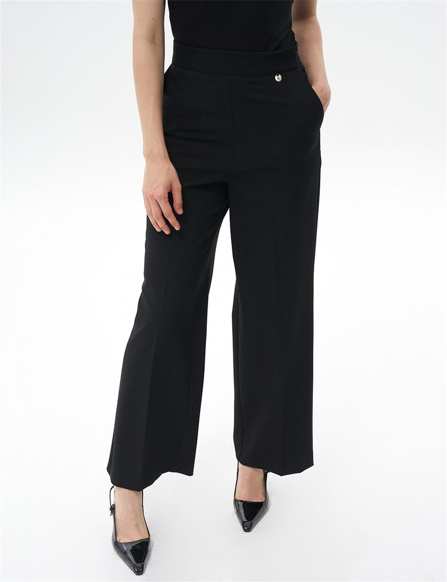 Ütü İzli Geniş Paça Pantolon Siyah