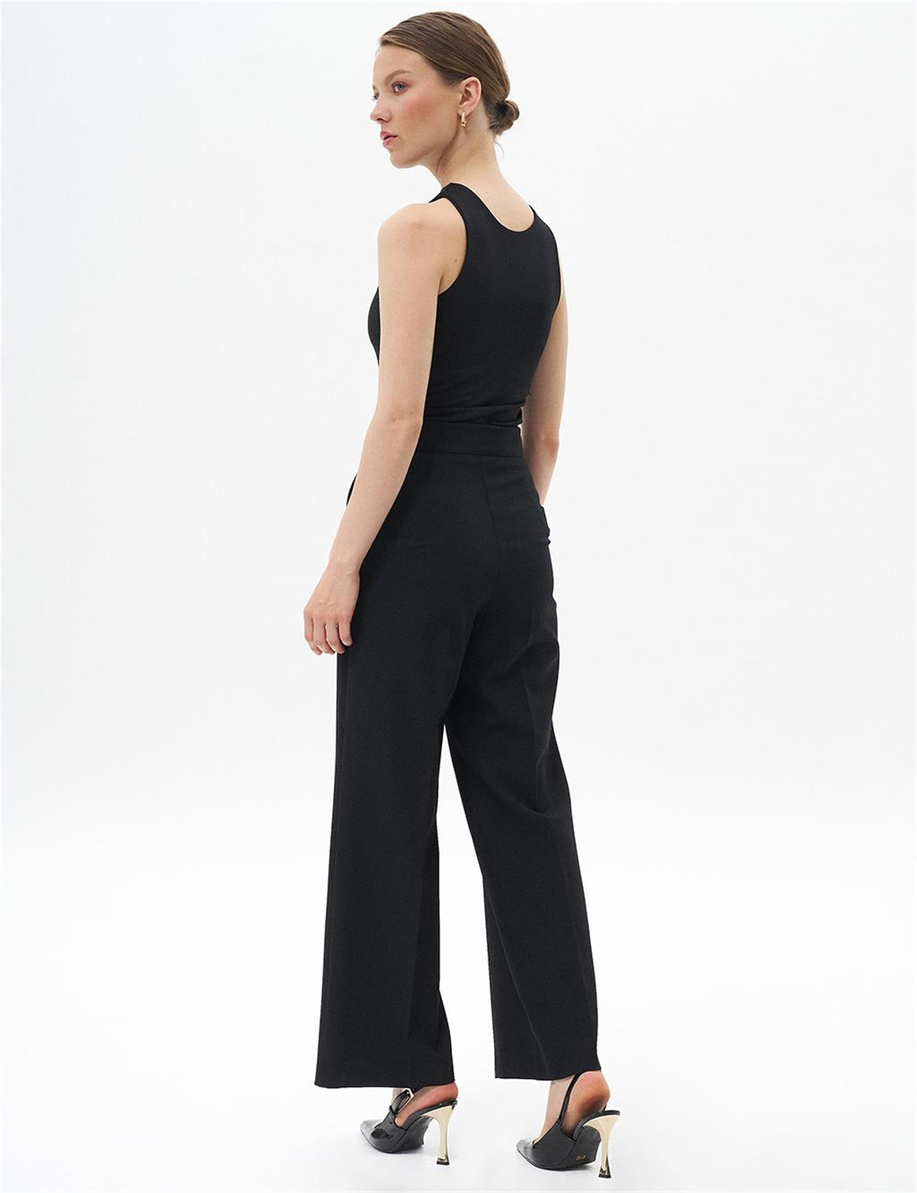 Ütü İzli Geniş Paça Pantolon Siyah