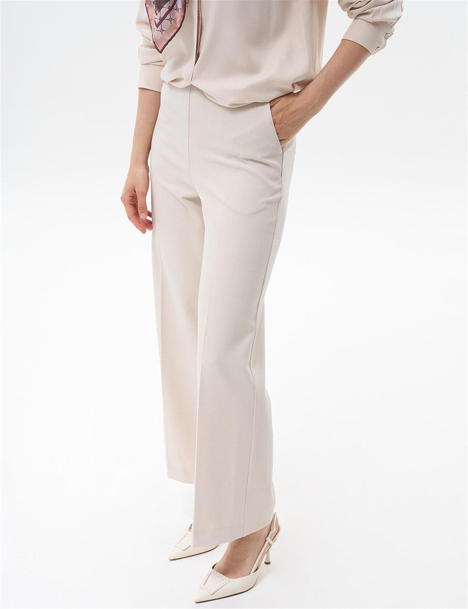 Ütü İzli Geniş Paça Pantolon Taş