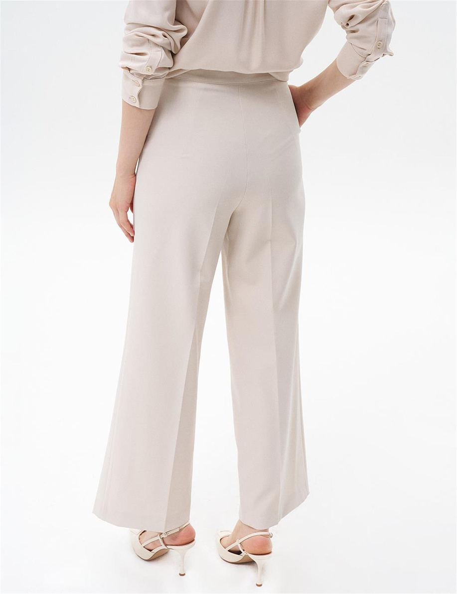 Ütü İzli Geniş Paça Pantolon Taş