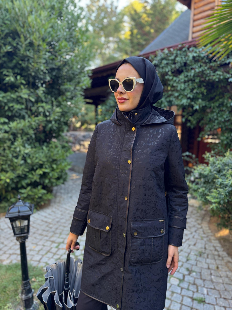 Varak Baskılı Çıtçıt Detayl Kap Siyah - 25KMB15162