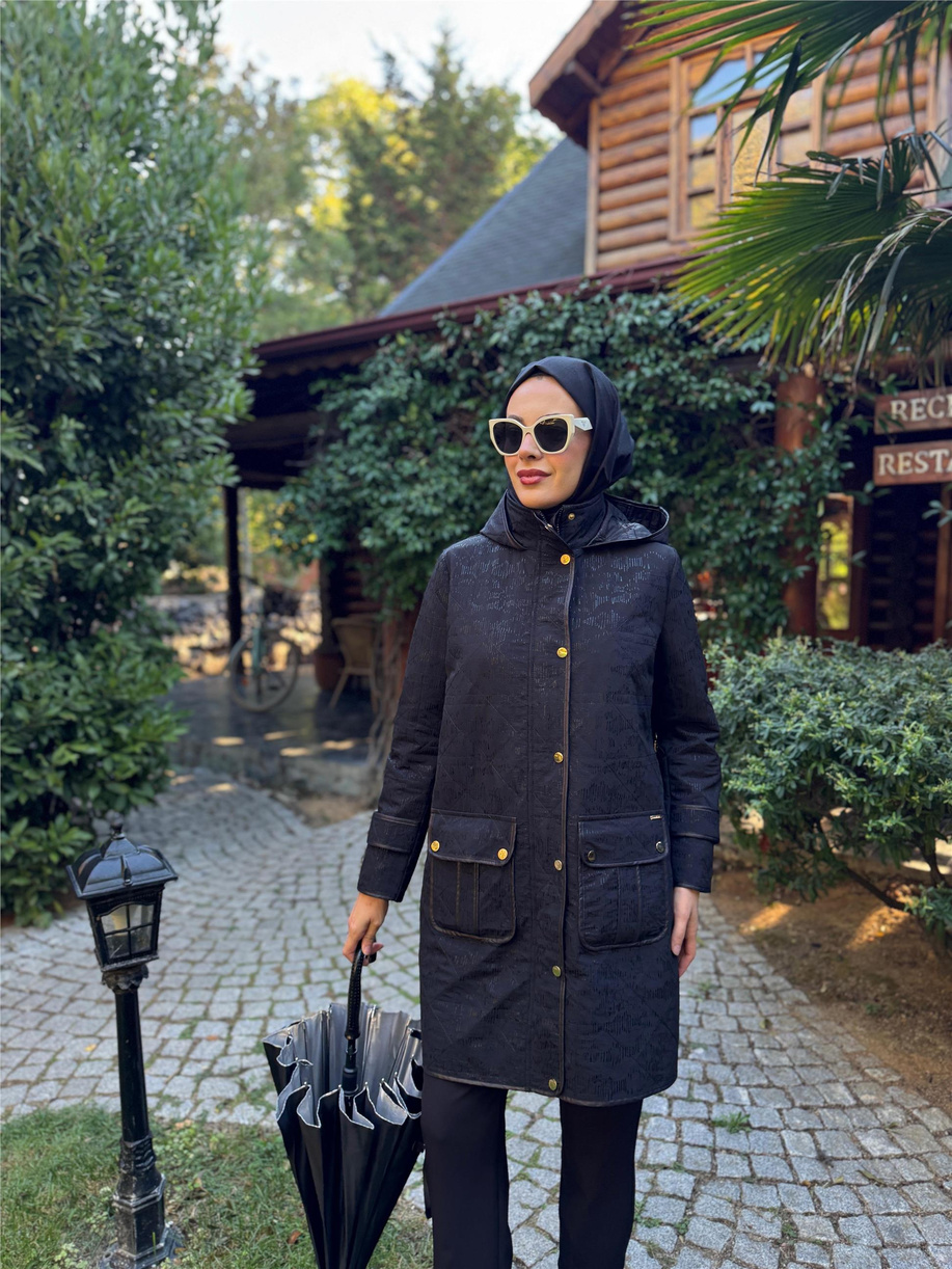 Varak Baskılı Çıtçıt Detayl Kap Siyah - 25KMB15162