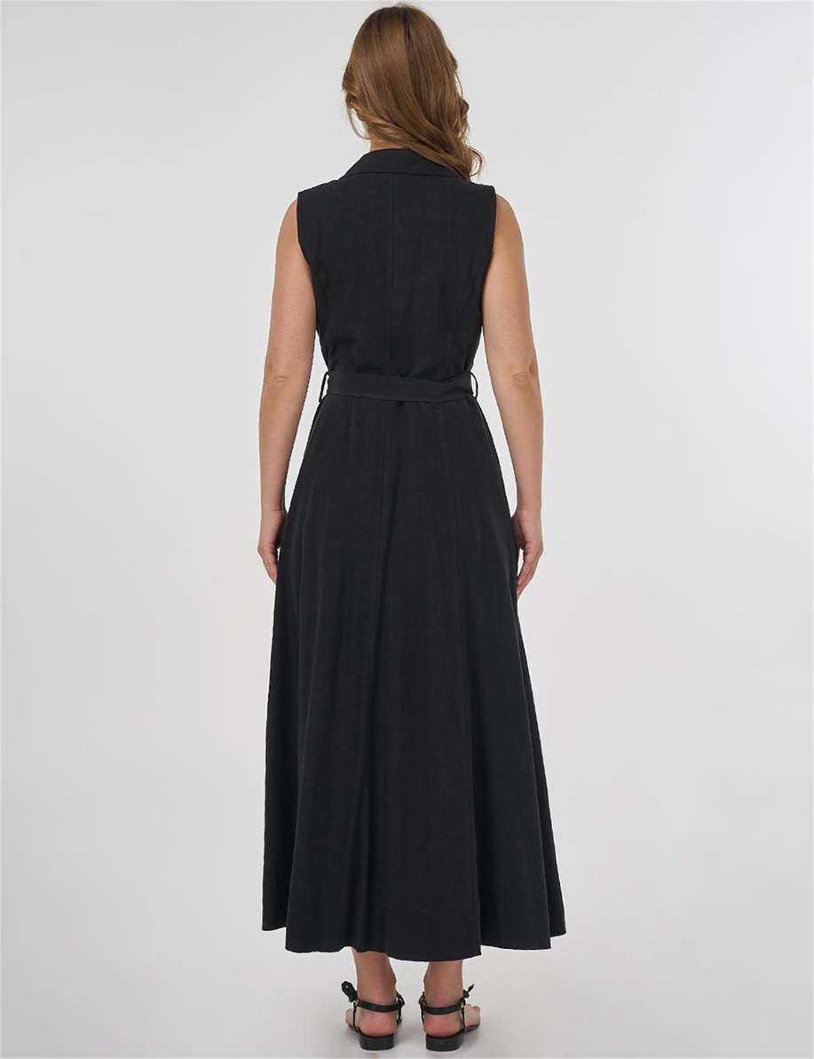 Viskon Keten Elbise Siyah