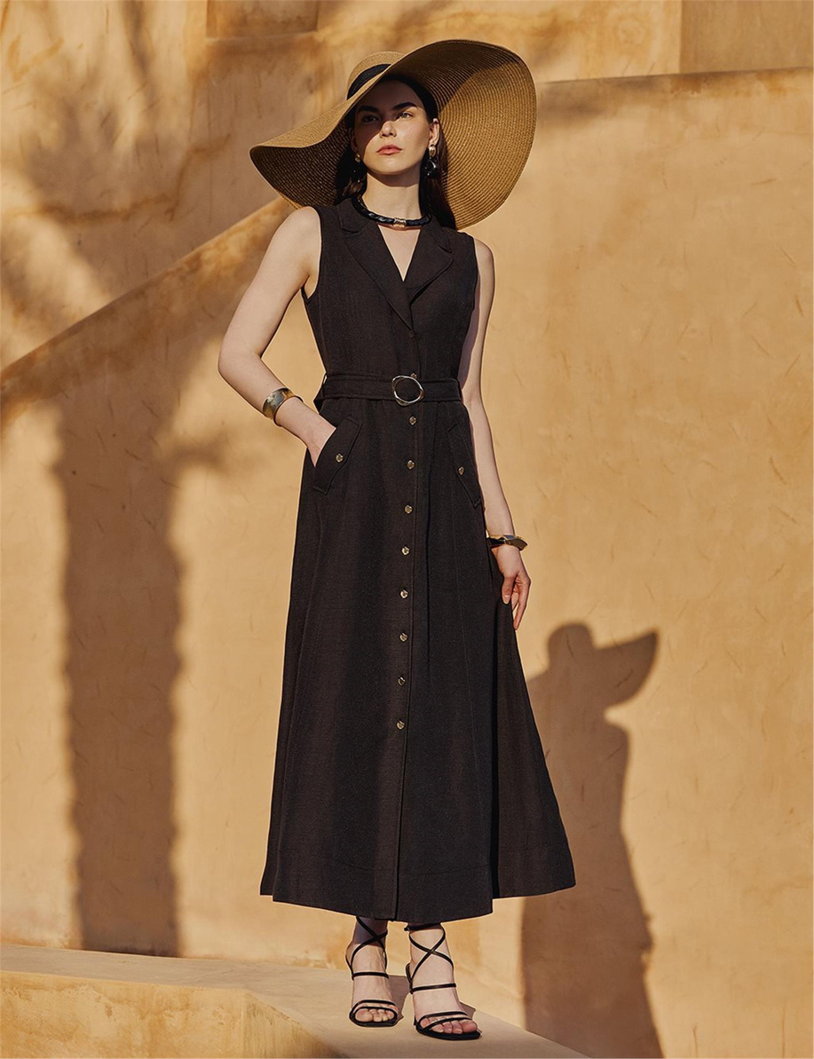 Viskon Keten Elbise Siyah