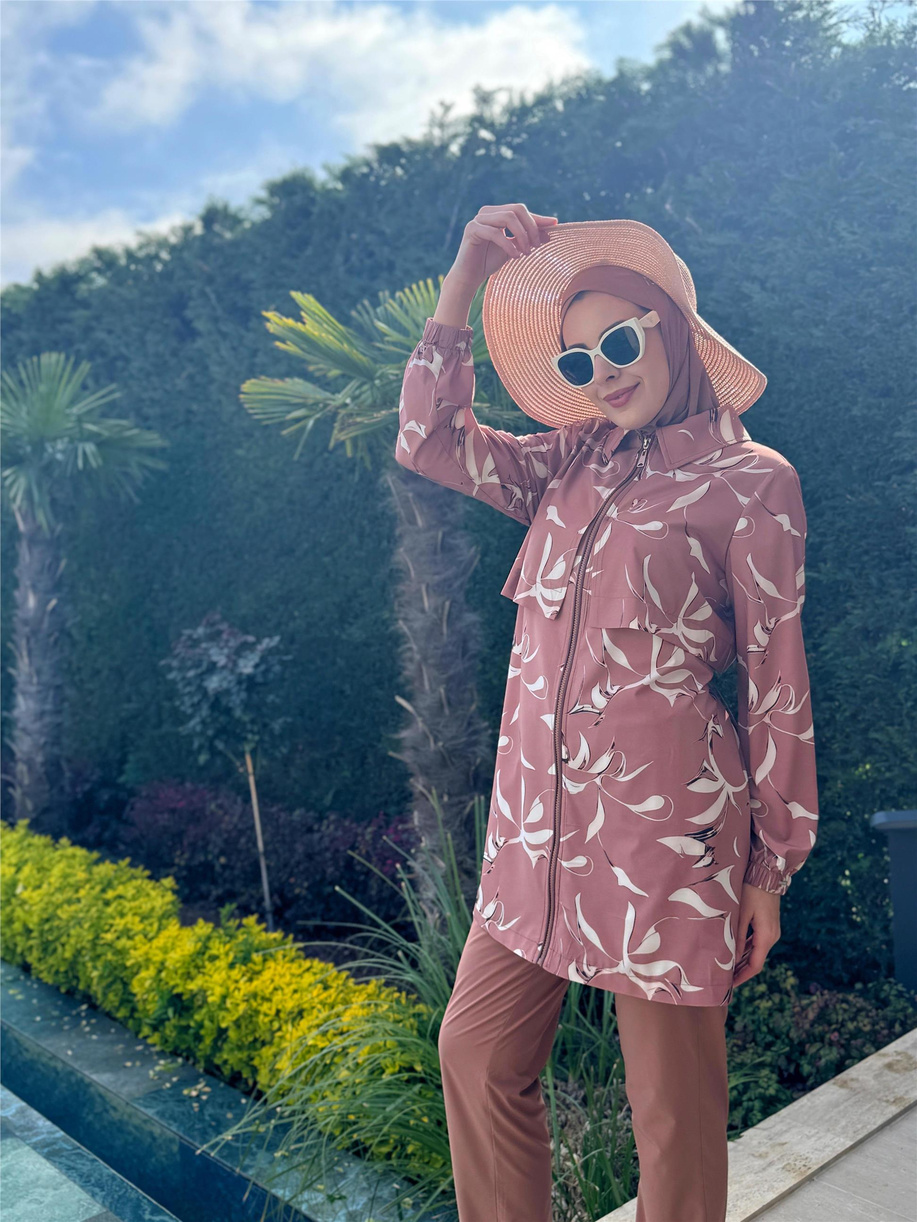 Yaprak Desenli Tesettür Mayo Mocha