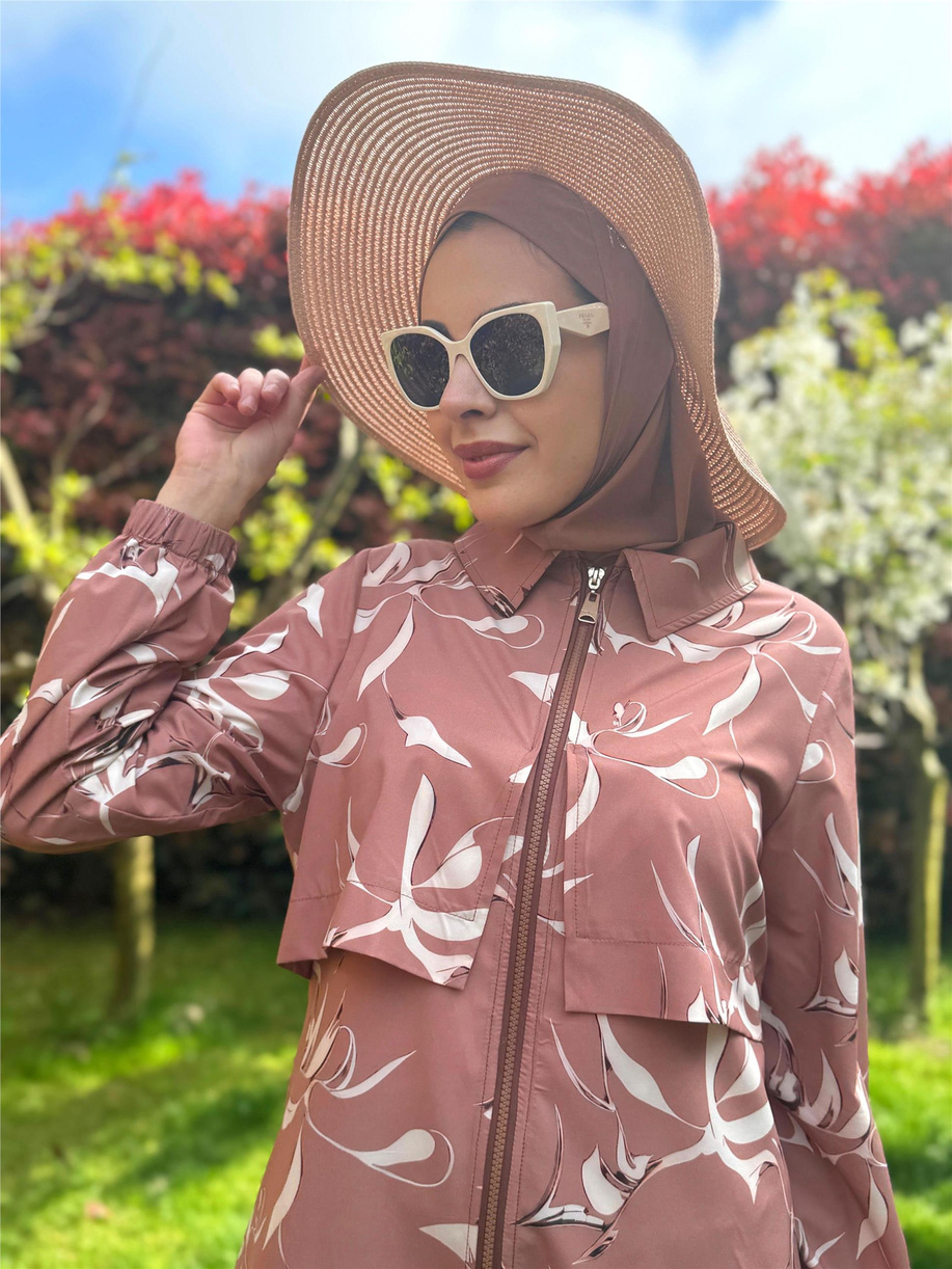 Yaprak Desenli Tesettür Mayo Mocha