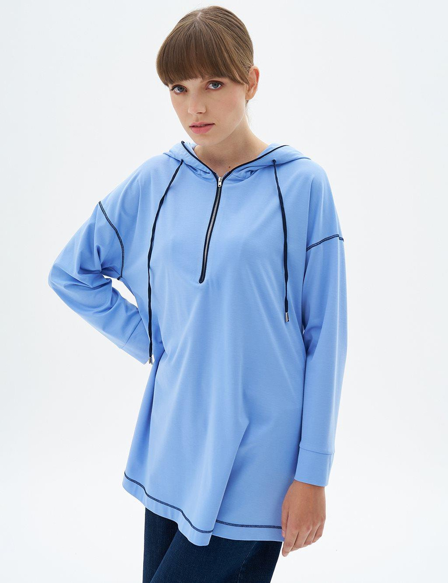 Yarım Fermuar Kapamalı Havacı Mavi Tunik