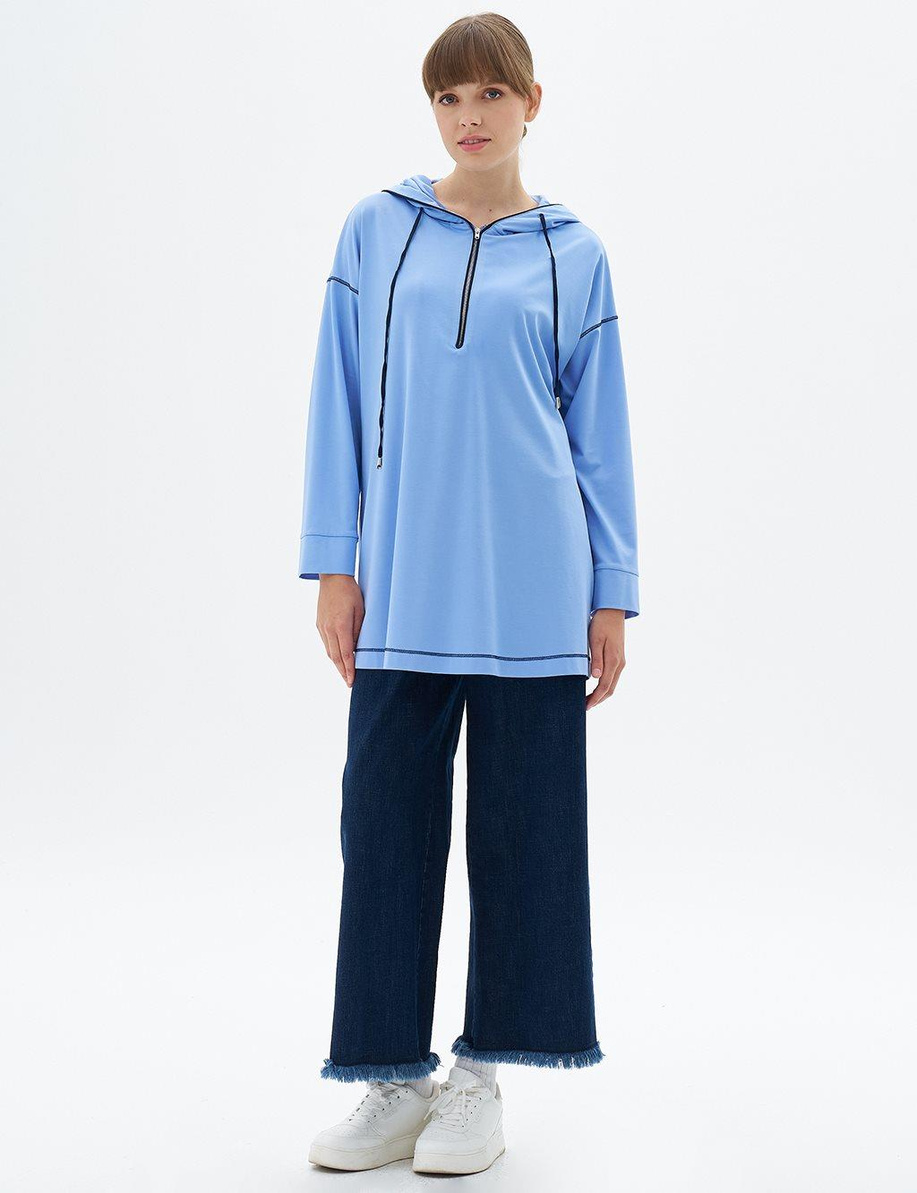 Yarım Fermuar Kapamalı Havacı Mavi Tunik
