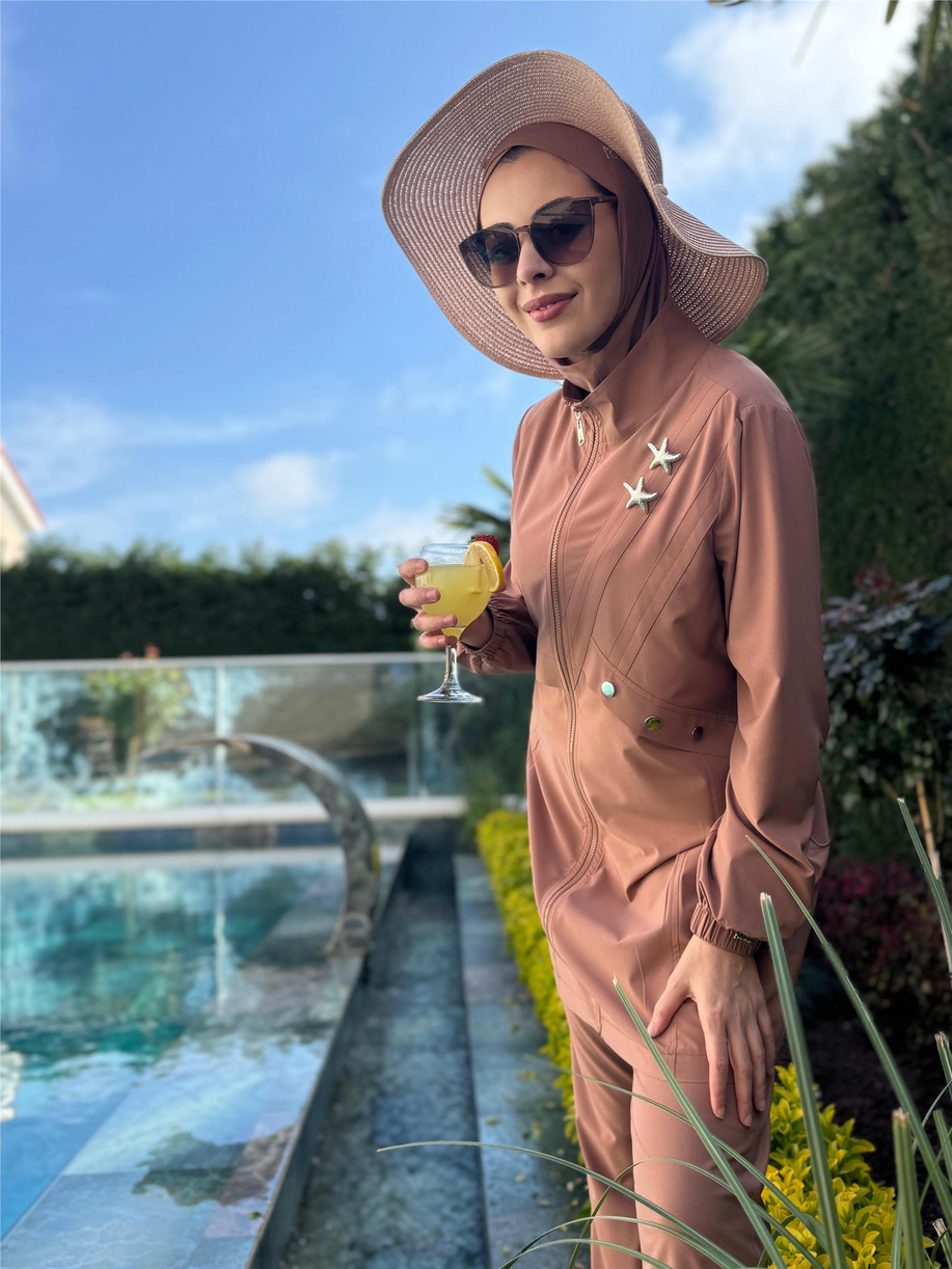 Yıldız Aksesuarlı Fermuarlı Tessettür Mayo Mocha - 25YSW36309