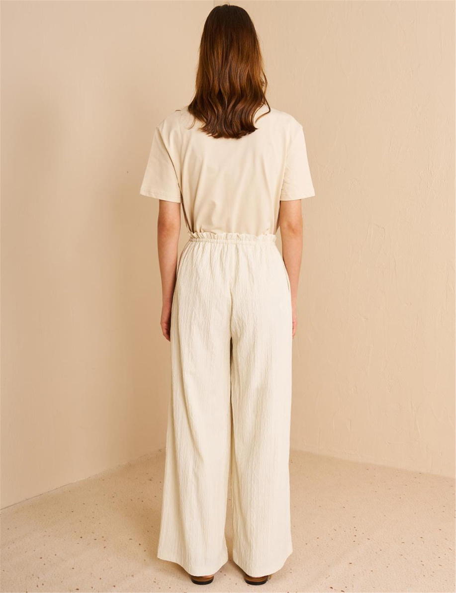 Yüksek Bel Gofreli Pantolon Ekru - KA-B25-19108