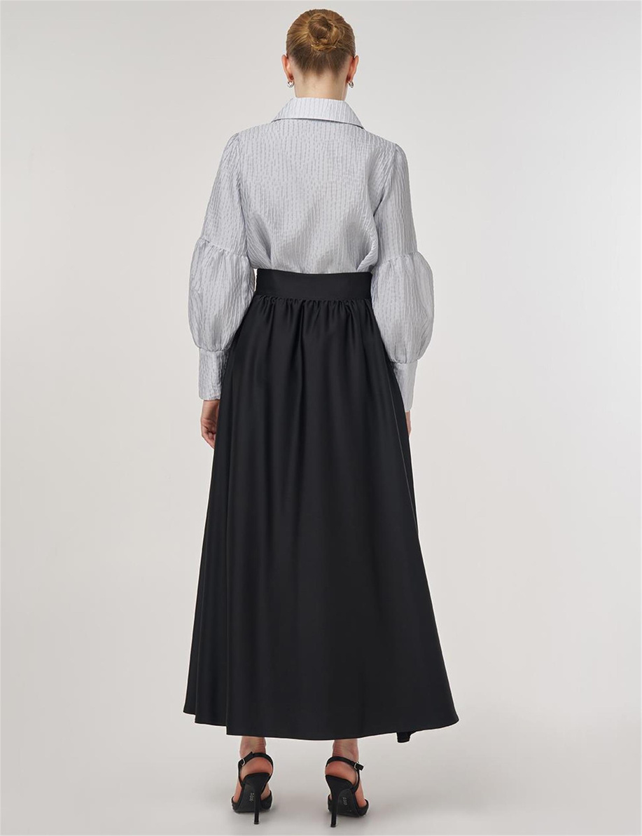 Yüksek Bel Saten Etek Siyah