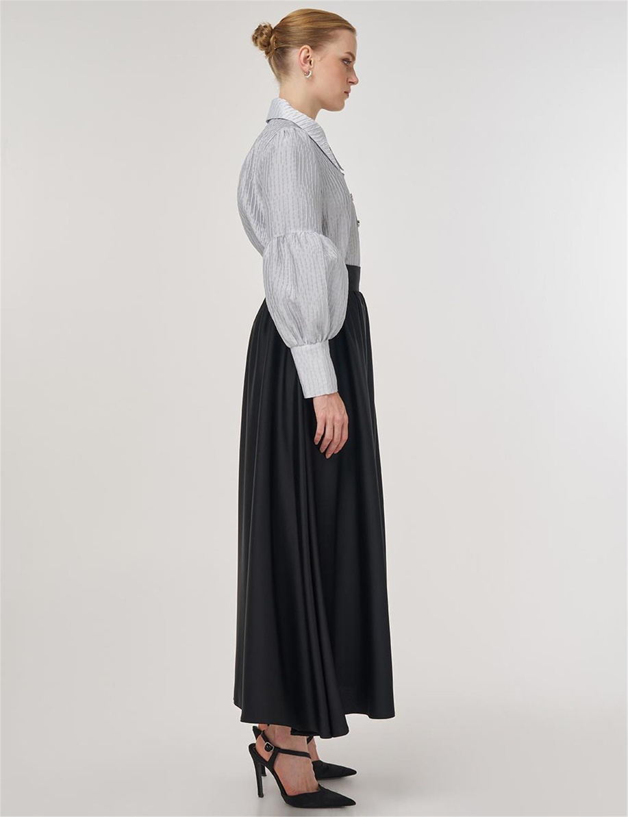 Yüksek Bel Saten Etek Siyah