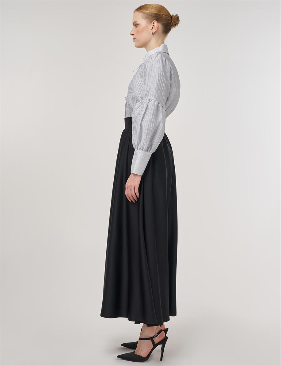 Yüksek Bel Saten Etek Siyah