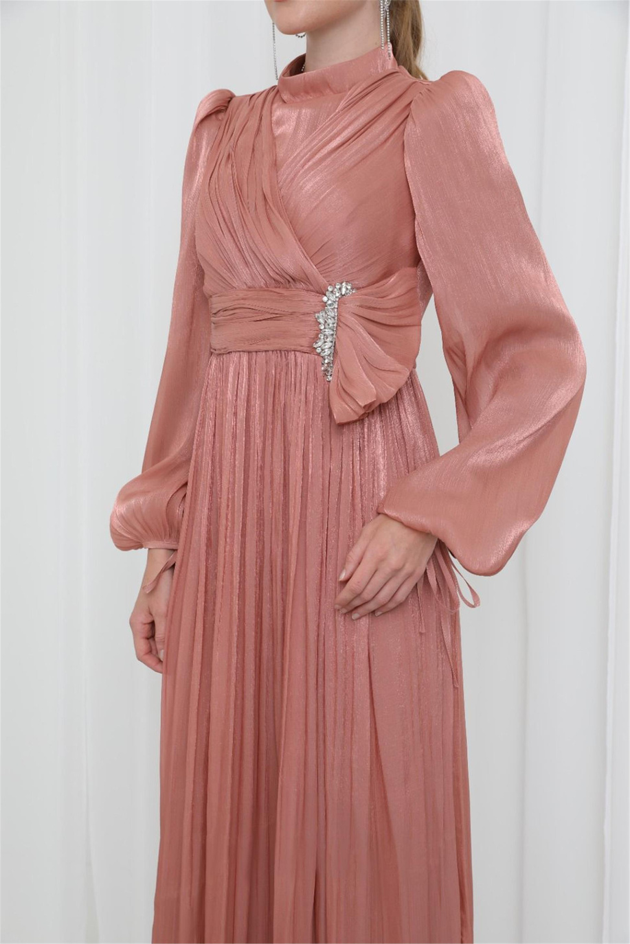 Zarif Taş Detaylı Piliseli Tunik Kiremit - 25YP17002