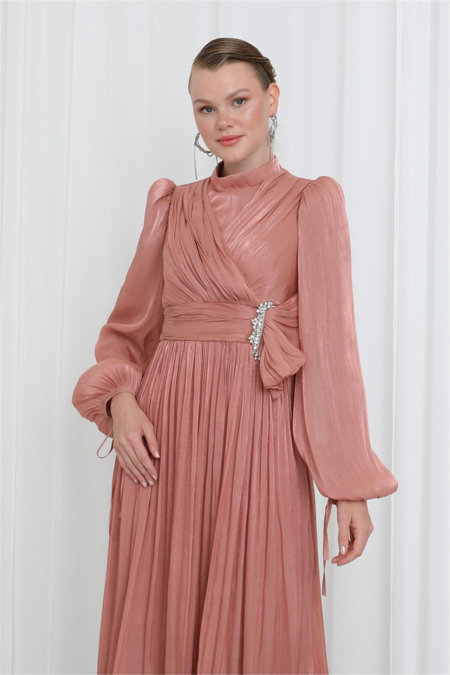 Zarif Taş Detaylı Piliseli Tunik Kiremit - 25YP17002