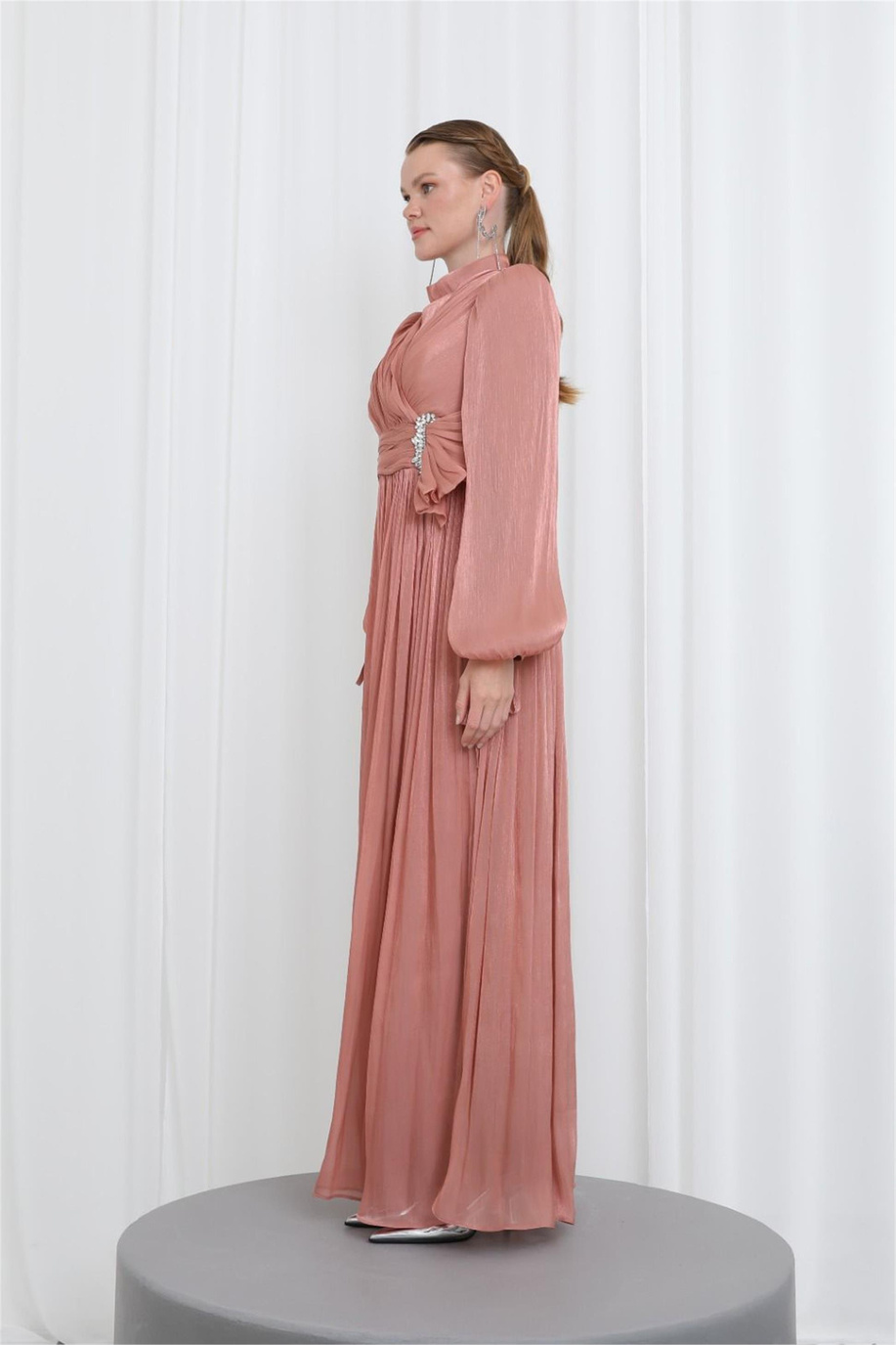 Zarif Taş Detaylı Piliseli Tunik Kiremit - 25YP17002