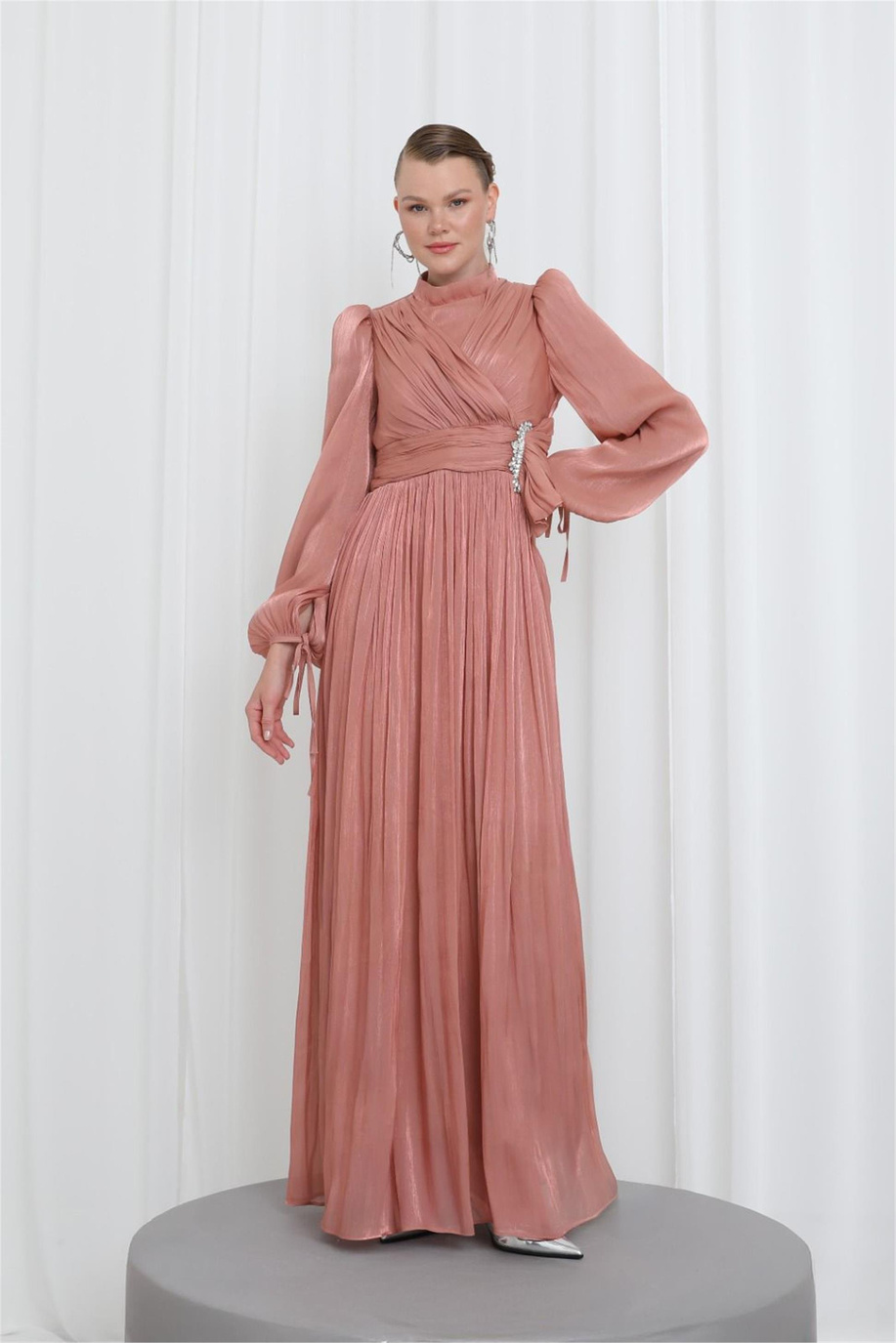 Zarif Taş Detaylı Piliseli Tunik Kiremit - 25YP17002