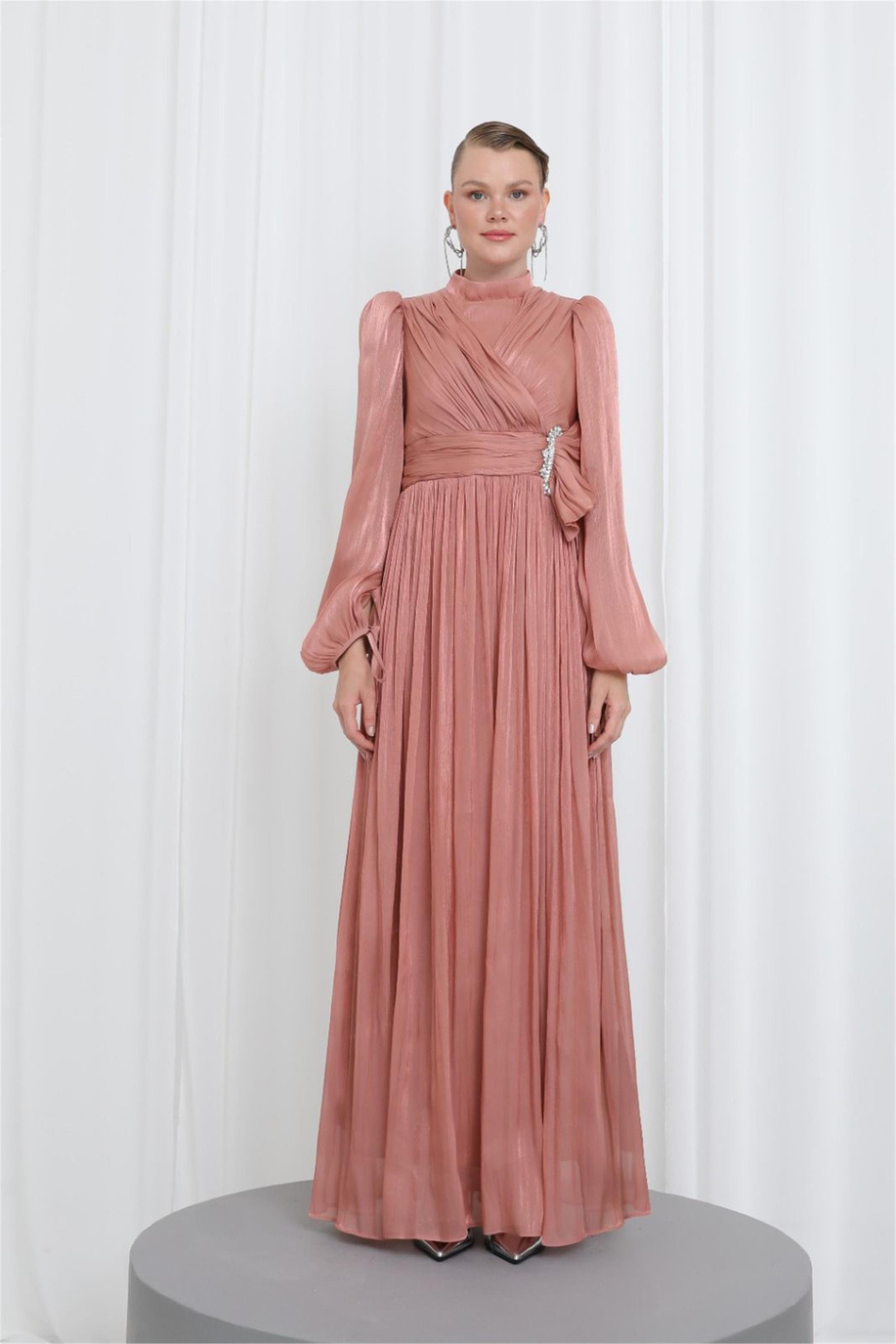 Zarif Taş Detaylı Piliseli Tunik Kiremit - 25YP17002